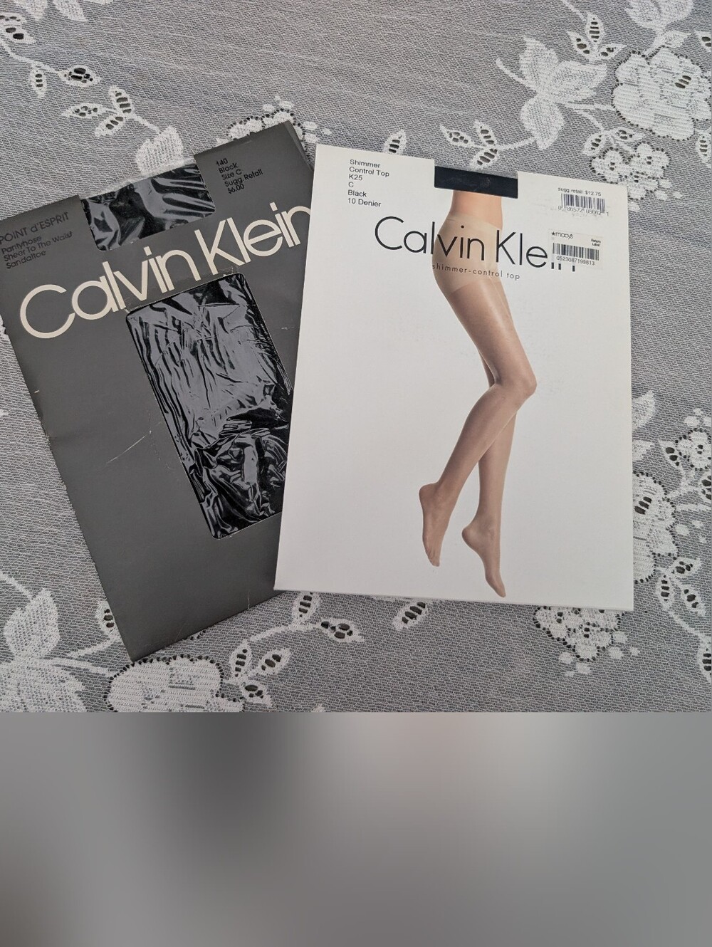 Vintage Calvin Klein Pantyhose In Shimmer Black And Sheer Black